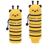 MorLuks Trousse Ecole 2 en 1 en Silicone, Pochette de Stylo Kawaii, Porte-Plume, Étui pour Fournitures Scolaires, Trousse Verticale Fermeture à Glissière, Crayons Stylos(Abeille)