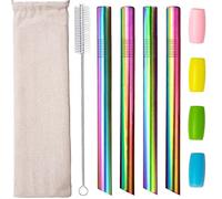 morneve Métal Boba Pailles réutilisables en acier inoxydable extrémités pointues pour Smoothies Jumbo Bubble Tea Milkshakes Paille 12mm extra large avec Embout silicone sac brosse 4pcs