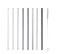 morneve pailles courtes réutilisables en Inox acier inoxydable métal 160 mm Longueur et 6 mm large pour cocktail café rock gin verre, avec brosse, Lot de 8