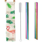 Morneve Pailles en acier inoxydable pour Bubble Tea, 12mm de largeur extra, paille réutilisable en métal pour smoothie, perles Boba, milkshake, jus avec brosse de nettoyage, ensemble coloré 2 pièces