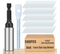 MorningRo Lot de 500 vis tire-fond à œil et 1 jeu de tournevis, vis à bois plaquées zinc 6,35 mm x 7,6 cm, kit d'embouts à installation rapide pour une utilisation avec fixation de fil de suspension