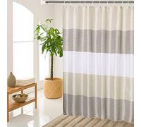 MORNITE Rideau de Douche Beige pour Salle de Bain en Tissu imperméable à Rayures Neutres avec 12 Crochets en Plastique, 182,9 x 182,9 cm