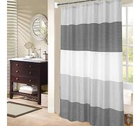 MORNITE Rideau de Douche Noir et Gris, Rideau de Douche en Polyester à Rayures Blanches Neutres pour Homme, 12 Crochets, 182,9 x 182,9 cm
