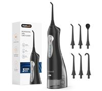 Mornwell Hydropulseur Jet Dentaire Portable et Irrigateurs Oral 3 modes, 4 Embouts Remplaçables, Rechargeable et Étanche IPX7, Réservoir 300ML (Noir)