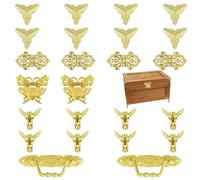 MOROBOR Boîte à bijoux dorée avec serrure antique, loquet, charnières, poignée, kit de protections d'angle pour boîte en bois à faire soi-même, coffre, boîte de rangement, kit de matériel décoratif