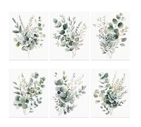 MOROBOR Ensemble de 6 impressions sur toile de feuilles vertes - décor mural esthétique en ferme - images de fleurs de plantes en toile bohème - peintures de galerie florale (sans cadre, 20 x 25 cm)