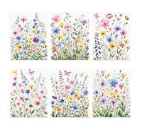 MOROBOR Ensemble de 6 impressions sur toile de fleurs sauvages colorées, décor mural esthétique en ferme, images de plantes et fleurs en toile de style bohème (sans cadre, 20x25 cm)