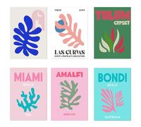 MOROBOR Impressions artistiques sur toile, ensemble de 6 affiches esthétiques en toile d'exposition et impressions, peinture abstraite colorée, décor de salle minimaliste (sans cadre, 20 x 25 cm)