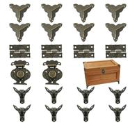 MOROBOR Kit de charnières à loquet antique - Protecteurs pour boîte de bricolage, pieds de coffre à bijoux en bois, kit de matériel décoratif gravé rétro, boîte non incluse