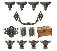 MOROBOR Kit de poignées de charnières à loquet antique - Protecteurs pour boîte à bijoux à faire soi-même, ensemble de protection des coins, pieds de coffre à bijoux en bois, boîte non incluse
