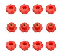 MOROBOR Lot de 12 boutons de serrage M6 en forme d'étoile avec filetage moleté, en plastique rouge, ensemble de trous traversants en laiton, écrou femelle fileté, poignée à visser pour équipement