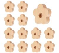 MOROBOR Lot de 12 boutons en bois de hêtre naturel en forme de fleur pour salon, chambre d'enfant avec vis et tube d'extension