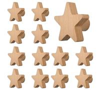MOROBOR Lot de 12 boutons en bois en forme d'étoile, poignées en bois de hêtre à trou unique pour placard de cuisine, avec vis et tube d'expansion