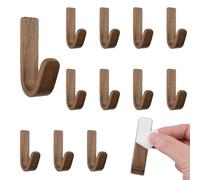 MOROBOR Lot de 12 crochets muraux auto-adhésifs en noyer de type J pour clés, couronne, porte-manteau pour salle de bain, chambre à coucher, entrée