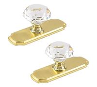 MOROBOR Lot de 2 boutons de porte ronds en cristal avec base en alliage de zinc - Poignées de porte dorées à trou unique pour placard, armoire, commode, décoration de meubles avec vis