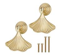 Morobor Lot de 2 poignées de bouton en forme de feuille de ginkgo, poignée de traction dorée, poignée de tiroir à trou unique sculptée pour armoire, placard, placard