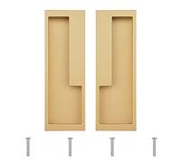 Morobor Lot de 2 poignées de porte coulissante encastrées en alliage de zinc avec vis cachées, poignée de porte simple et moderne pour tiroir de grange, placard, armoire (doré mat)