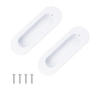 MOROBOR Lot de 2 poignées encastrées pour placard, blanc chaud, acier inoxydable, bouton ovale avec vis, installation apparente, poignée intégrée pour placard, tiroir, porte coulissante, 120 mm