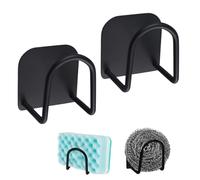 MOROBOR Lot de 2 porte-éponges adhésifs en acier inoxydable - Support de rangement arrondi pour évier, savon, éponges - Cintres antirouille - Accessoires de cuisine - Noir