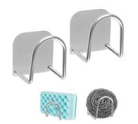 MOROBOR Lot de 2 porte-éponges adhésifs en acier inoxydable - Support de rangement arrondi pour évier, savon, éponges - Cintres antirouille - Accessoires de cuisine - Argenté