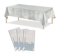 MOROBOR Lot de 3 nappes rectangulaires jetables en plastique à paillettes argentées pour fête de mariage, anniversaire, Noël, fête prénatale, 137,2 x 274,3 cm