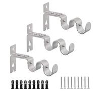 MOROBOR Lot de 3 supports de tringle à rideaux double - Support mural robuste et réglable pour fenêtre, chambre à coucher (argenté)