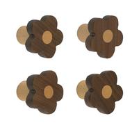 MOROBOR Lot de 4 boutons d'armoire en bois en forme de fleur, poignées en bois de noyer à trou unique, tirettes pour chambre d'enfant pour commode avec vis et tube d'expansion