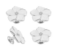 MOROBOR Lot de 4 boutons de tiroir créatifs en forme de pétale en émail de soie argentée à trou unique en alliage de zinc pour commode, armoire, porte, meubles/base argentée avec surface de