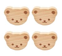 MOROBOR Lot de 4 boutons en bois en forme d'ours, trou unique, poignées en bois de hêtre, poignées pour armoires, tiroirs avec vis et tuyau d'expansion