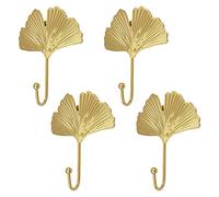 MOROBOR Lot de 4 crochets décoratifs en fer en forme de feuille de ginkgo - Crochets muraux modernes pour clés - Doré - Pour maison, bureau, chambre d'enfant