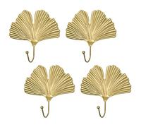 MOROBOR Lot de 4 crochets décoratifs en fer en forme de feuille de ginkgo - Crochets muraux modernes - Porte-clés - Doré - Pour couloir, salon, maison, bureau