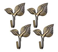 MOROBOR Lot de 4 embrasses de rideaux en forme de feuille de style rétro vintage, fixation murale, embrasse de porte, serviette, manteau, crochet en fer vert bronze