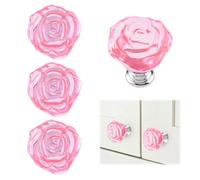 MOROBOR Lot de 4 mini boutons de tirage autocollants en cristal - Sans perçage - Pour placard, boîte cadeau et autres petits meubles - Rose rose