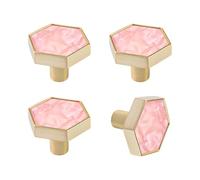 MOROBOR Lot de 4 poignées de placard hexagonales, multifonctionnelles, poignées de porte de placard, boutons en alliage de zinc, accessoires de meubles/base dorée avec surface rose