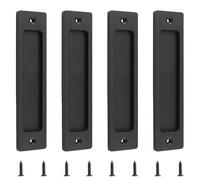 MOROBOR Lot de 4 poignées de porte coulissante rectangulaires encastrées en alliage d'aluminium avec vis de montage pour porte de grange coulissante - Noir mat