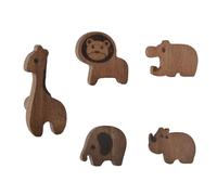 MOROBOR Lot de 5 poignées d'animaux sauvages, en bois de noyer, lion, éléphant, girafe, hippopotame, rhinocéros pour décoration de chambre d'enfant, boutons d'armoire