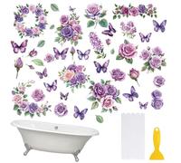 MOROBOR Lot de 6 autocollants antidérapants pour baignoire, escalier, douche, sol - Motif papillon violet