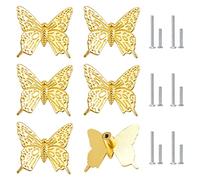 MOROBOR Lot de 6 boutons de tiroir papillon en alliage de zinc doré pour armoire, placard, placard