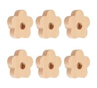 MOROBOR Lot de 6 boutons en bois de hêtre naturel fait à la main en forme de fleur pour tiroir, armoire, commode, avec vis et tube d'extension