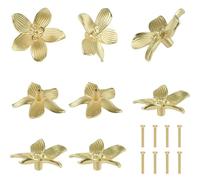 MOROBOR Lot de 8 boutons de commode en laiton massif en forme de fleur en forme de pétale - Poignée de tiroir de cuisine pour porte d'armoire - Décoration de meubles dorés