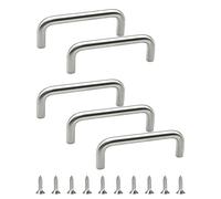 Morobor Set de 5 poignées rondes en acier inoxydable massif, entraxe des trous 100 mm, quincaillerie d'armoire en U, pour chambre, salle de bain, cuisine, portes d'armoires - Argent brossé