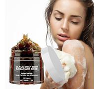 Moroccan Black Soap With Argan And Rose, 100% Organic Moroccan Black Soap, Exfoliating Shower Gel, Soothing and Nourishing Skin, 200 g (1)