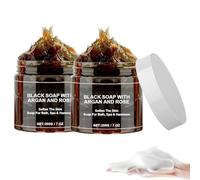 Moroccan Black Soap With Argan And Rose,Savon Noir Marocain,Organic Moroccan Black Soap,Exfoliating Shower Gel,Soothing and Nourishing Skin,Améliore le Teint 200g (2)