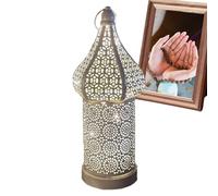 Moroccan Desk Lamp - Iron Lantern Table Lamp, Vintage Farmhouse Hollow Carved Decorative Light, Elegant Ambient Lighting Fixture | Versatile Indoor Outdoor Tabletop Accessory For Garden Parties Events