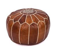 Moroccan Leather Véritable housse de pouf faite à la main - Repose-pieds sans rembourrage - Repose-pieds bohème sous le bureau, ottomane ronde pour salon, chambre à coucher - Cadeau de pendaison de