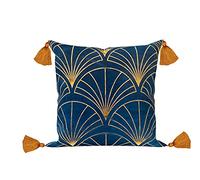 Moroccanity Housse de coussin Art déco géométrique velours feuille de cuivre glands (bleu sarcelle)
