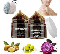 Morocco Black Beldi Savon, savon noir du Maroc Beldi, savon noir à l'argan et à la rose, savon exfoliant africain, barre de savon noir africain pour soins du corps (2 pièces)