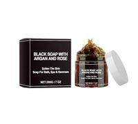 Morocco Black Soap, 200 g, exfoliant pour le corps, savon noir marocain, exfoliant noir organique, pour une peau douce, idéal pour réduire les rides et les impuretés de la peau