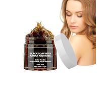 Morocco Savon exfoliant pour le corps avec argan et rose, exfoliant de barre noire, distributeur de savon noir marocain pour hammam bar, salle de bain, 228 g