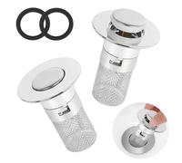 Morocket Lot de 2 Bouchons de Lavabo, Tamis Anti-Clogging, Bouchon Universel Lavabo, Bouchons de Lavabo Compacts avec Tamis à Cheveux Fast Drain,Pop Up Bouchon de Vidage Universel pour Bain, Cuisine
